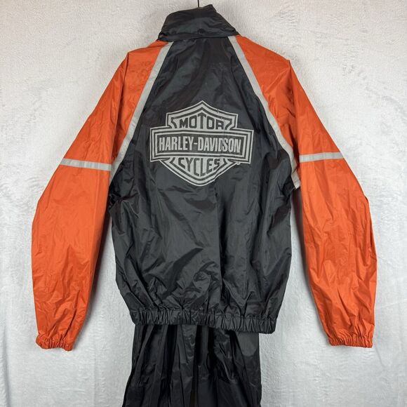 Harley Davidson Motorcycle Riding Rain Suit Jacket & Pants Small Orange Black - Picture 1 of 11